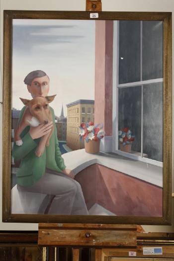 Young Man with frightened dog by 
																			Michael Quanne
