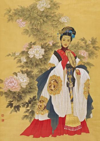 A beauty and peony by 
																	 Wang Meifang