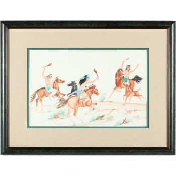Three Mounted Zuni Warriors Hunting by 
																			 Kai-Sa