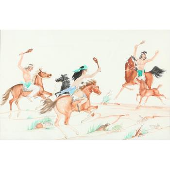 Three Mounted Zuni Warriors Hunting by 
																			 Kai-Sa