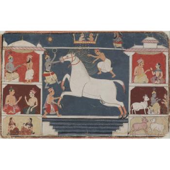 An Illustration from a Bhagavata Purana series: Krishna Battles the horse demon Kesha by 
																	 Malwa School