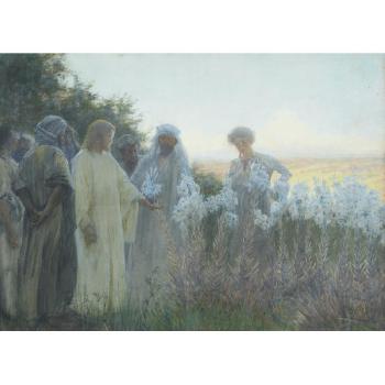 Christ with his disciples in a garden of flowers by 
																	Alfred Edward Emslie