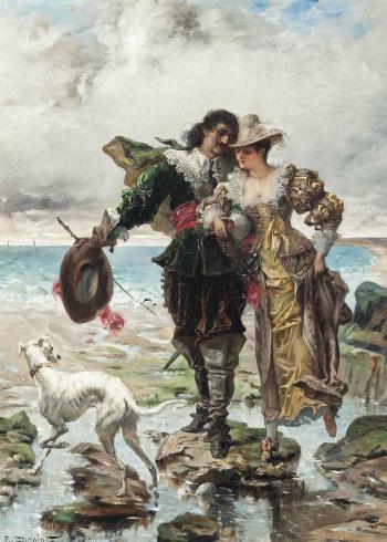 Romance on the sea shore by 
																	Edmond Louis Dupain