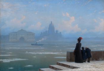 Floating of Ice on the Neva River, St Petersburg by 
																	Grigory Odissejewitsch Kalmykow
