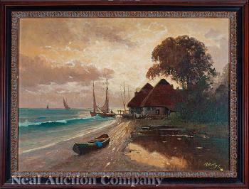 Cottages with Boats beside the Zuider-Zee by 
																			M Orthez
