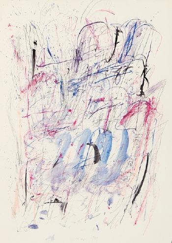 Abstrakte Komposition mit Zartblau, Pink und Schwarz by 
																	Joachim Czichon