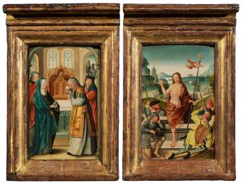 Zwei Tafeln Eines Christus-altars: Darbringung Im Tempel Und Auferstehung Christi by 
																			Jan Baegert