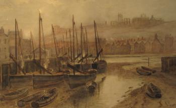 Low Tide Dock End Whitby Harbour by 
																			John C Syer