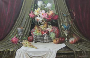 Still life of fruit and flowers by 
																			Bela Balogh