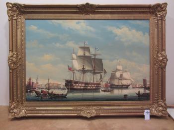 A View of Venice with a British Man of War and other Shipping at Anchor by 
																			Salvatore Colacicco