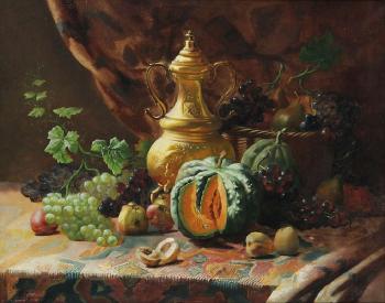 Nature morte avec samowar et fruits sur une table by 
																	Edward van Ryswyck