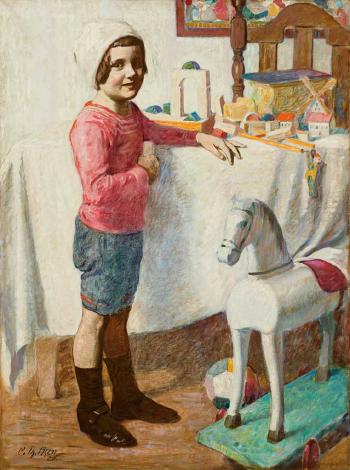 Portrait eines Knaben am Tisch mit Spielzeu by 
																			Karl Theodor Asen