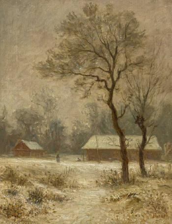 Winterlandschaft mit Gehöft und Figurenstaffage by 
																			Karl-Peter Burnitz