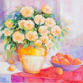 Stilleben mit üppigem Rosenstrauß und Orangen by 
																			Joan Raset Conchillo