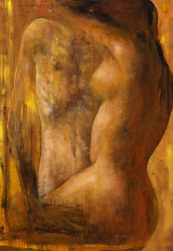 Weiblicher und männlicher Oberkörper in Braun- und Gelbtönen by 
																			Christophe Rouil