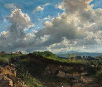 Landschaftsidyll unter bewölktem Himmel by 
																	Friedrich Salzer