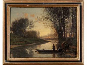 Le passage de la rivière, soleil couchant by 
																	Francois-Henri Nazon
