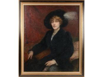 Portrait de femme au chapeau à la plume by 
																			Georges Roussin