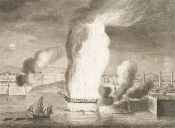 The burning of the American Fregate the Philadelphia in the Harbour of Tripoli happily executed by 
																	John B Guerrazzi