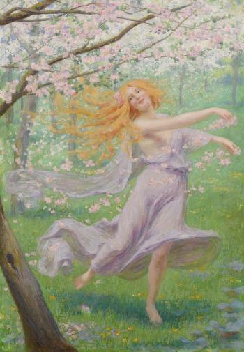 Tanzende unter einem blühenden Baum by 
																	Miecislaw Reyzner