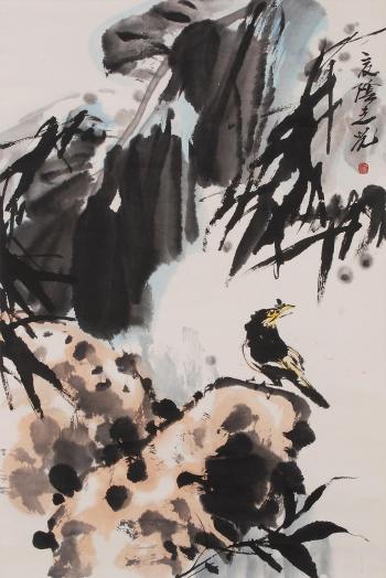 Vogel beim Wasserfall by 
																	 Guo Zhiguang
