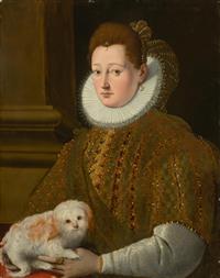 Portrait of a noblewoman with a small dog by 
																	Girolamo Macchietti