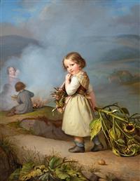 Girl on her way to cooking potatoes in the fire by 
																	August von der Embde