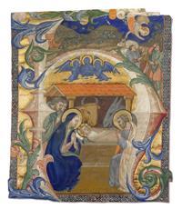 Historiated initial H from an antiphonary with the Adoration of the Shepherds by 
																	Don Simone Camaldolese