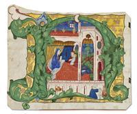 Initial N from an antiphonary with the Birth of the Virgin by 
																	Jacopo da Balsemo