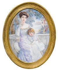 According to historical sources, a portrait of the Tsar's mother Maria Feodorovna (Princess Dagmar of Denmark, 1847-1928) with her son, the later Tsar Nicholas II of Russia by 
																	Sonia Routchina Vitri
