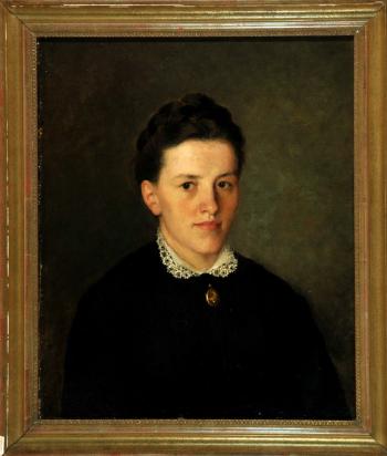 Portrait einer jungen Dame im schwarzen Kleid und mit Medaillon by 
																	Alois Erdtelt