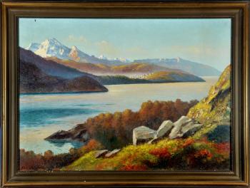 See in südländischer Berglandschaft im Herbst by 
																	Eduard von Handel-Mazzetti