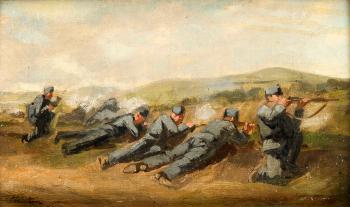 Frontsoldaten im Gefecht by 
																	Max Huenten