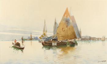Sailboats Near Venice by 
																			Antonio Guidotti