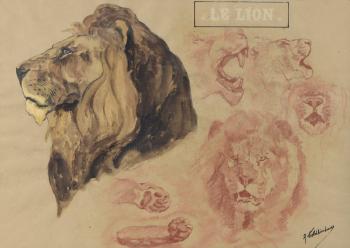 Etude de têtes de lions by 
																	Georges Feldkirchner