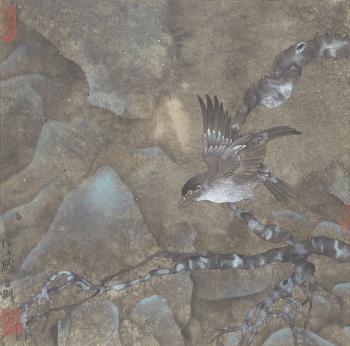 Oiseau en envol sur un branchage by 
																			 Wang Limin