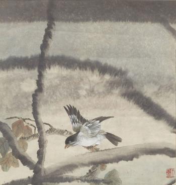 Oiseau en envol sur un branchage by 
																			 Wang Limin
