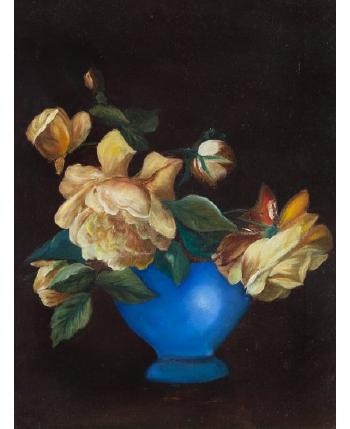 Still life with flowers in a blue vase by 
																			Frederick M Fenetty