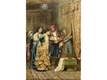 The gift of a necklace; The newborn by 
																			Ramon Tusquets y Maignon