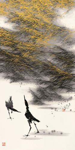 Reed marshes with two water birds by 
																	 Cai Daxiong