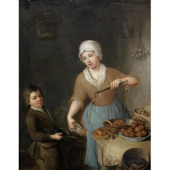 A maid and a boy weighing hazelnuts by 
																	Hieronymus van der My