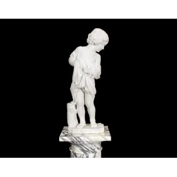 Figural group a young girl suprised by a lizard raised on a later veined marble pedestal by 
																			Carolo Pancetta