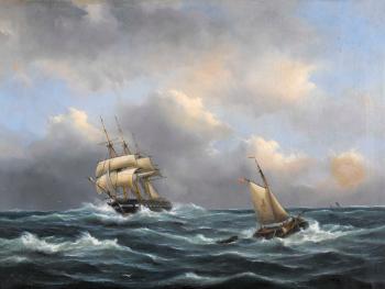Segelschiffe auf stürmischer See by 
																	Govert van Emmerik
