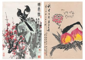 Magpies; Peach offering by 
																	 Zhang Junqiu