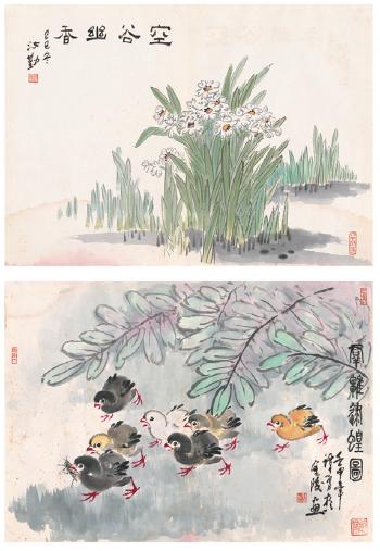 Orchid, chickens preying for locuster by 
																	 Tan Yong