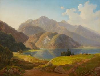 View of Lake Kochel with Herzogstand and Heimgarten by 
																	Michael Lueger
