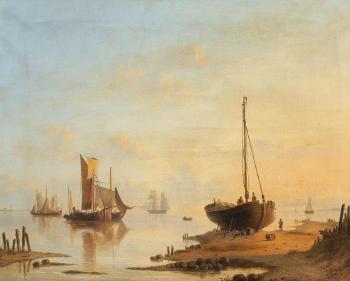 Coastal Landscape with Sailing Ships by 
																	Jacobus Hendricus Johannes Nooteboom