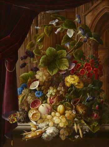 A large floral still life by 
																	Ernst Sager