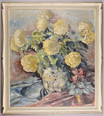 Blumenstock und Blumenstrauß in Vase by 
																			Franz Pribyl