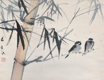 Two Sparrows in the Bamboos by 
																	 Chen Wen Hsi